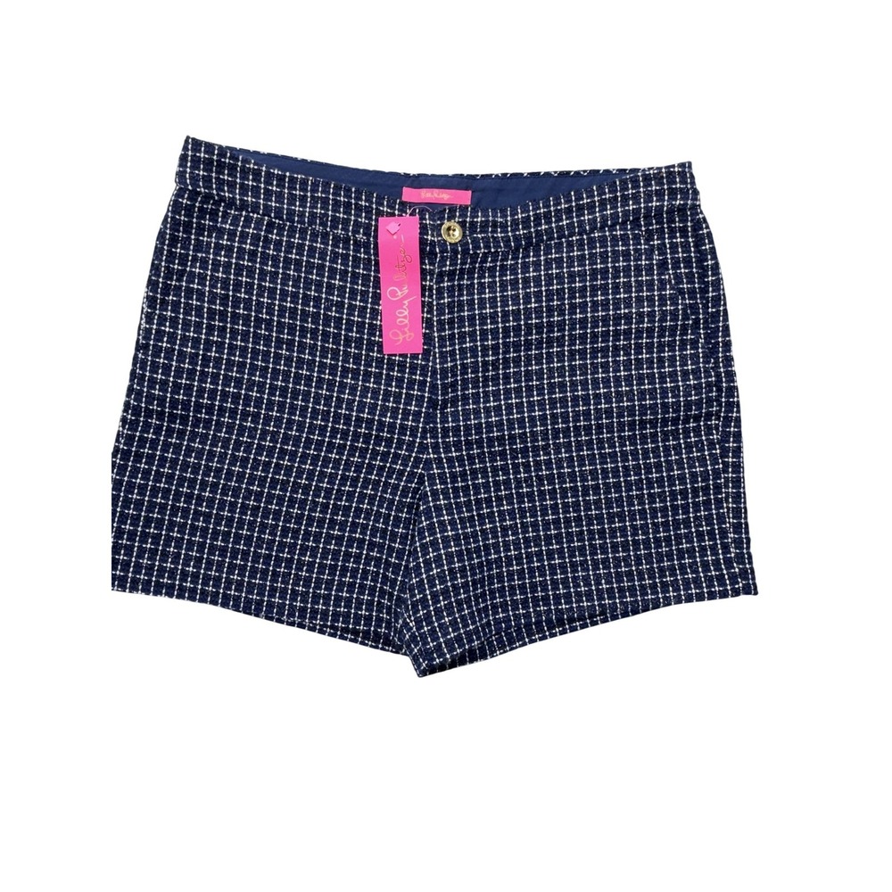 Lilly Pulitzer Gretchen Skimmer Shorts Womens 14 Blue Tweed Check High Rise Line